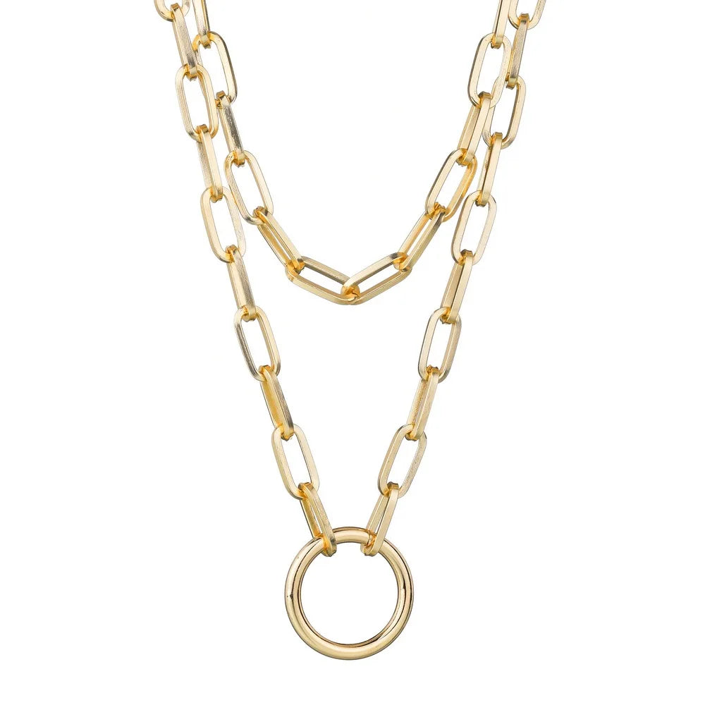 Fashion Double Layer Lock Gold Silver Color Chain Necklace Men Punk Link Chain Padlock Pendant Necklace for Women Jewelry - MONVRCH