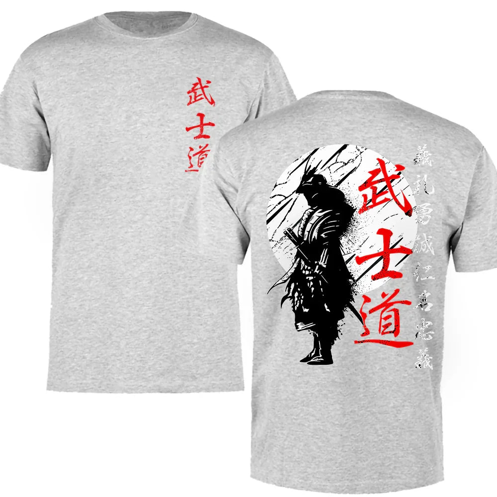 Japan Samurai Spirit T Shirts for Men Japanese Style Back Print Loose Oversized 100% Cotton Tops T-Shirt Bushido Male Gifts Tee - MONVRCH