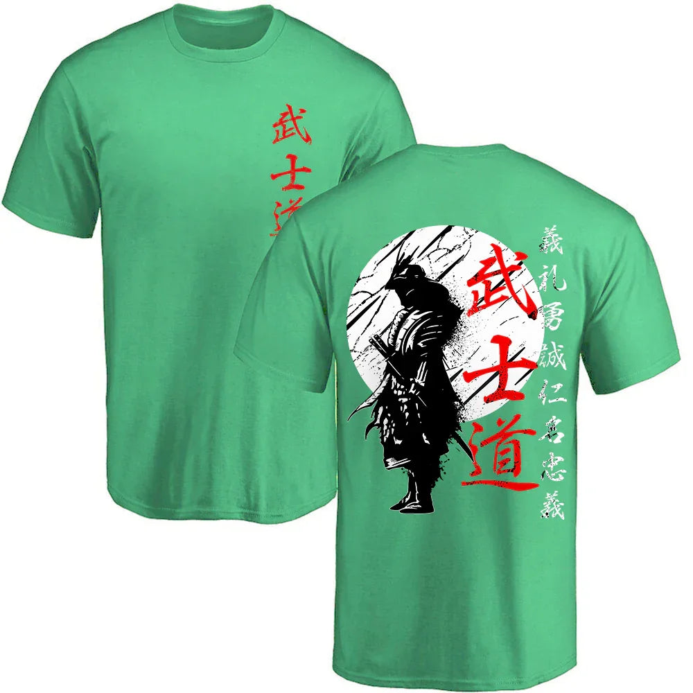 Japan Samurai Spirit T Shirts for Men Japanese Style Back Print Loose Oversized 100% Cotton Tops T-Shirt Bushido Male Gifts Tee - MONVRCH