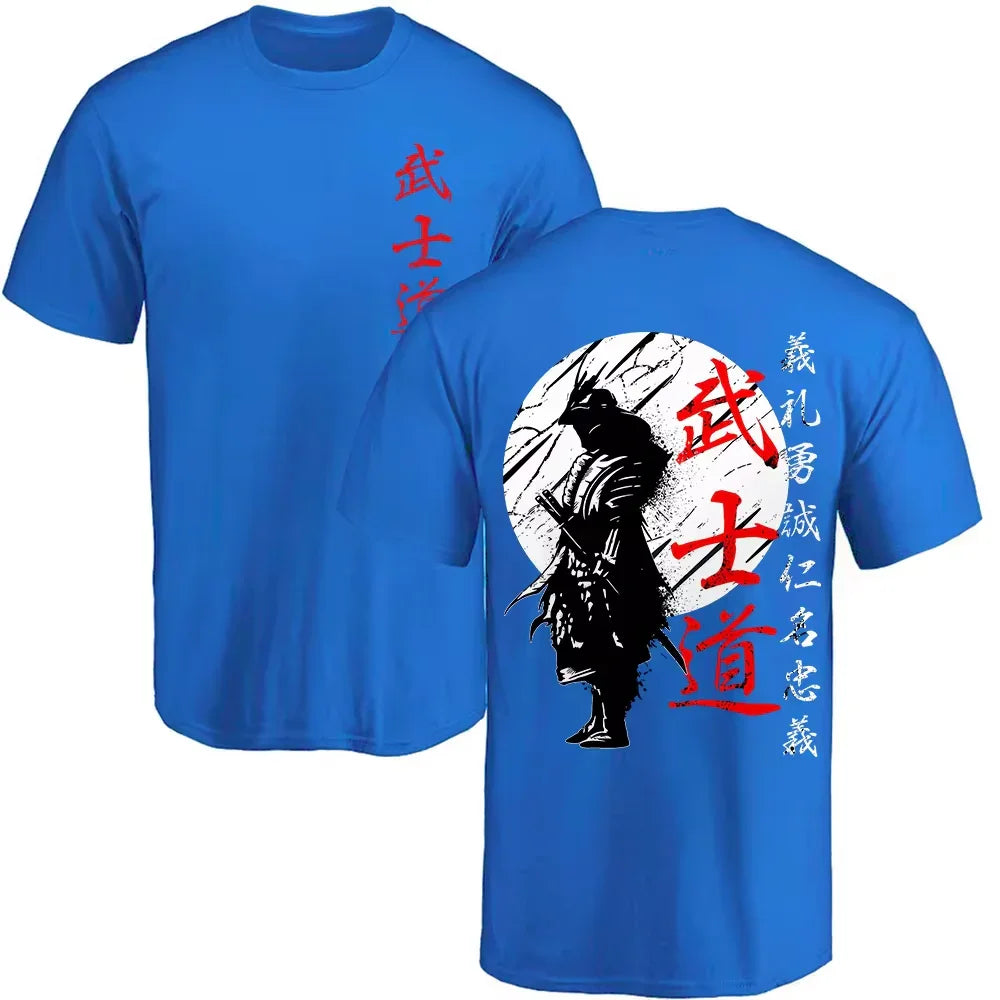 Japan Samurai Spirit T Shirts for Men Japanese Style Back Print Loose Oversized 100% Cotton Tops T-Shirt Bushido Male Gifts Tee - MONVRCH