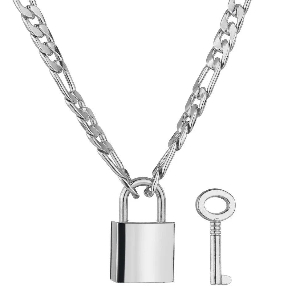 Fashion Double Layer Lock Gold Silver Color Chain Necklace Men Punk Link Chain Padlock Pendant Necklace for Women Jewelry - MONVRCH