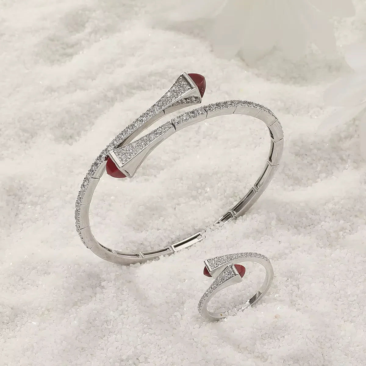 New Romatic Women'S Fashion 2 Pcs Bracelet & Ring Set Colorful Resin Simple Design Open Cuff Bangle Jewelry Set - MONVRCH
