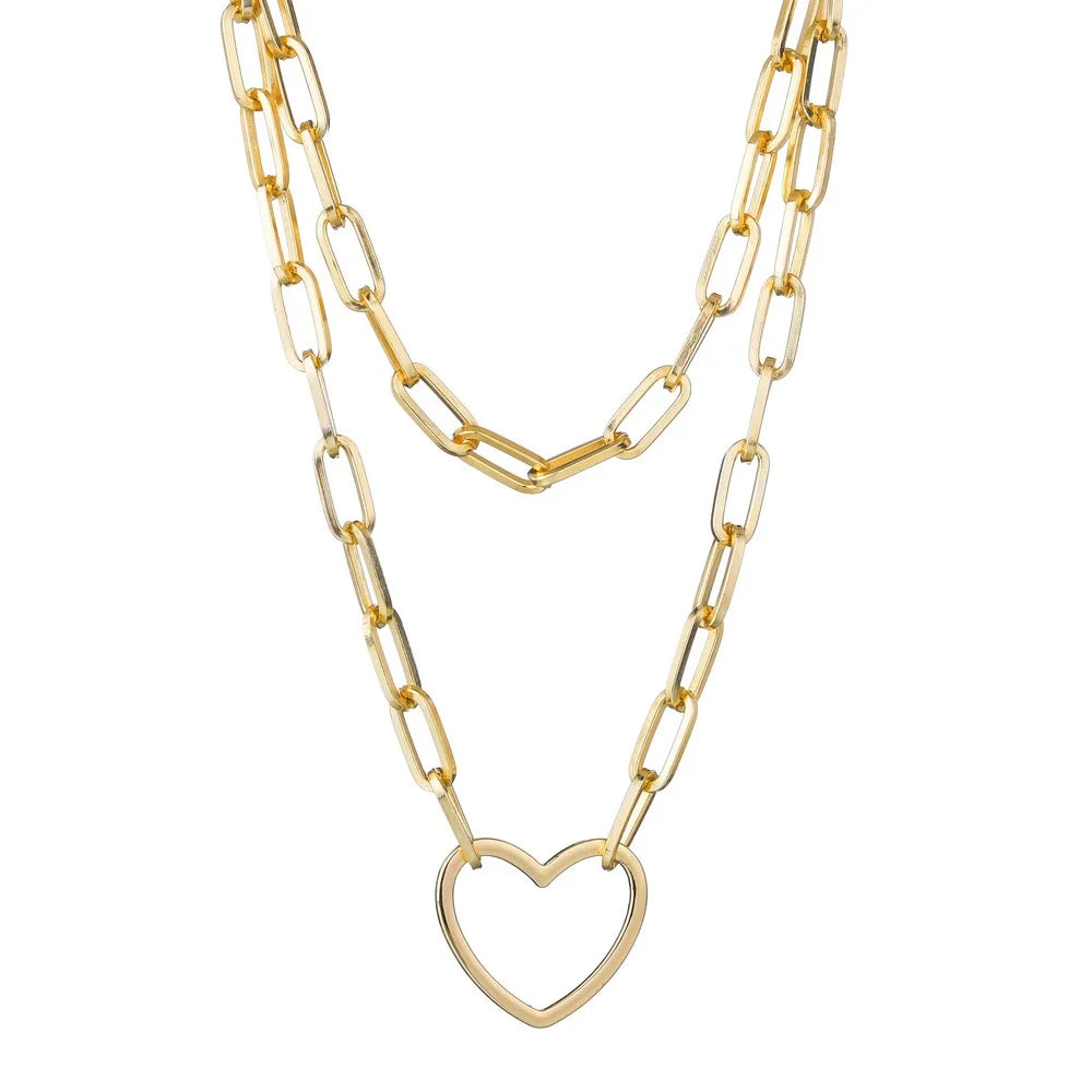 Fashion Double Layer Lock Gold Silver Color Chain Necklace Men Punk Link Chain Padlock Pendant Necklace for Women Jewelry - MONVRCH