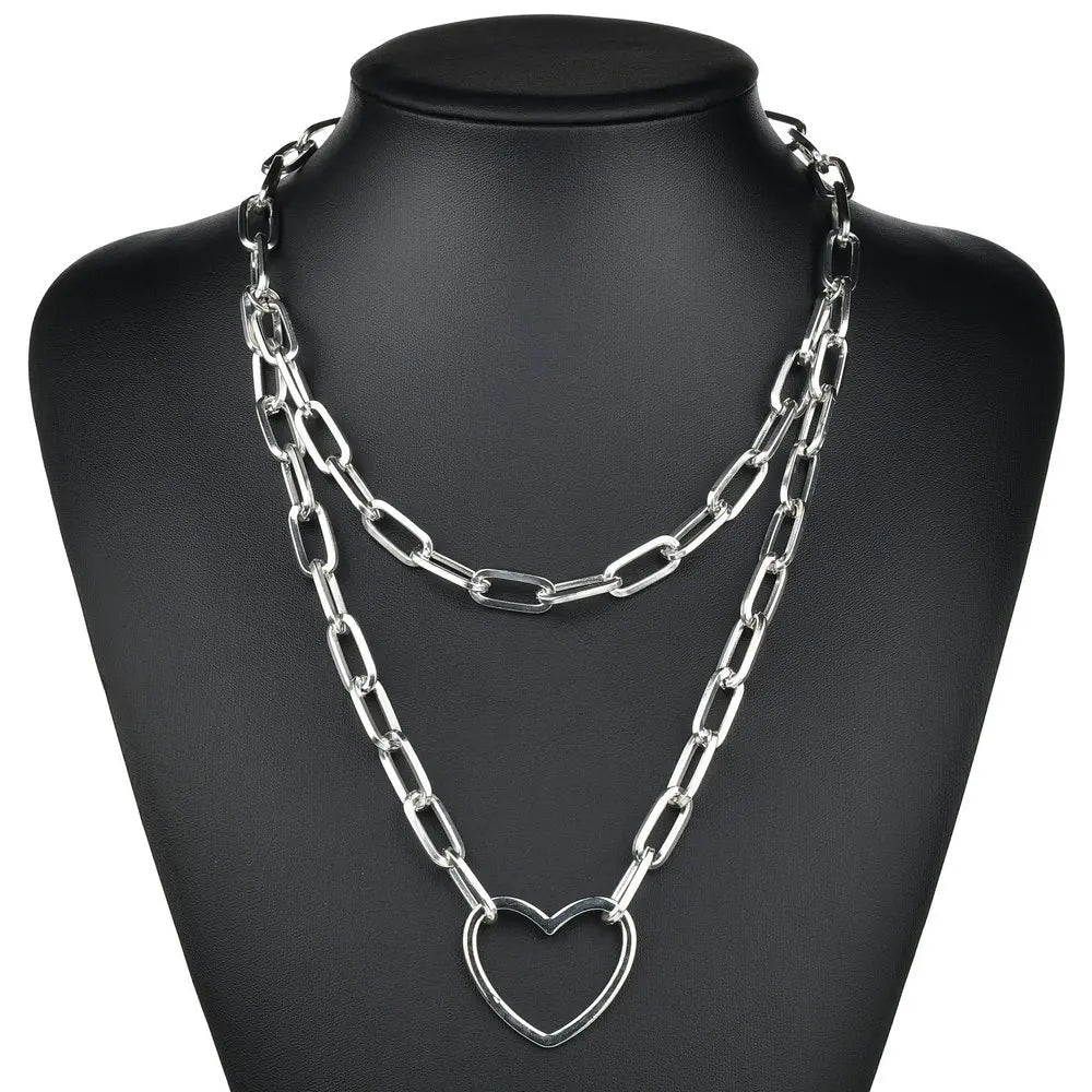 Fashion Double Layer Lock Gold Silver Color Chain Necklace Men Punk Link Chain Padlock Pendant Necklace for Women Jewelry - MONVRCH