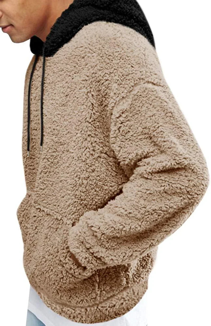Mens Fuzzy Sherpa Pullover Hoodie Sweatshirts Long Sleeve Sport Front Pocket Military Fall Outwear Winter Hooded - MONVRCH