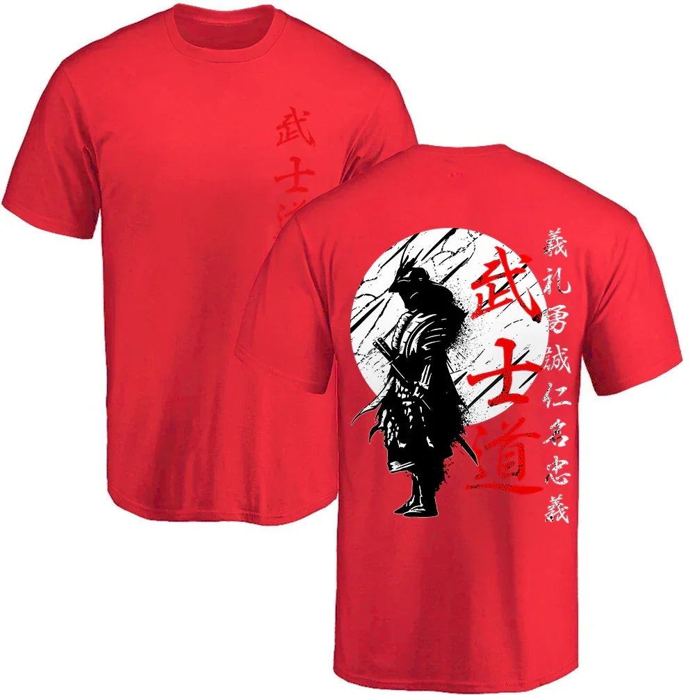 Japan Samurai Spirit T Shirts for Men Japanese Style Back Print Loose Oversized 100% Cotton Tops T-Shirt Bushido Male Gifts Tee - MONVRCH