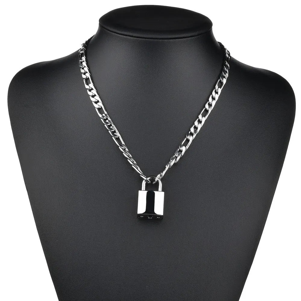 Fashion Double Layer Lock Gold Silver Color Chain Necklace Men Punk Link Chain Padlock Pendant Necklace for Women Jewelry - MONVRCH
