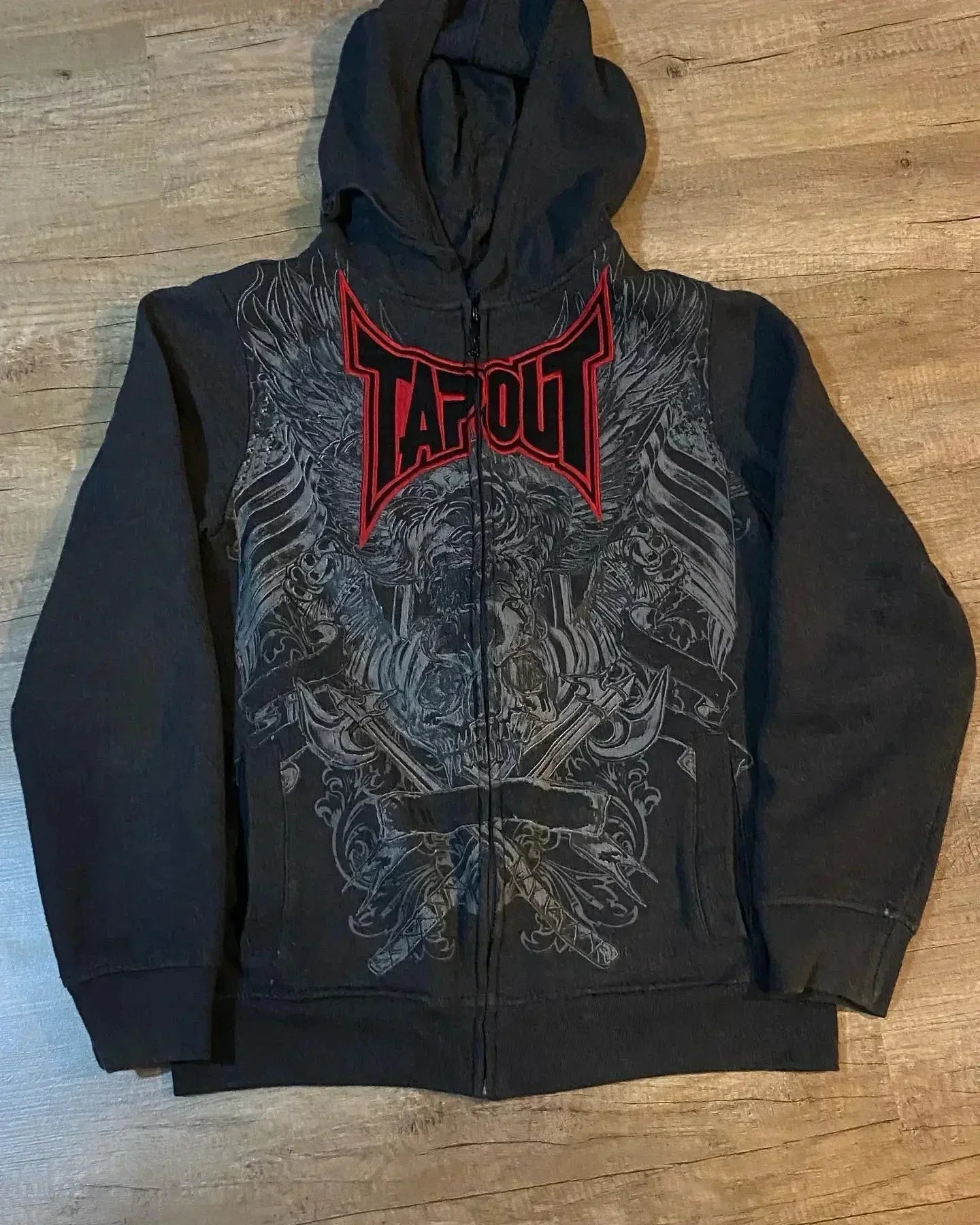American Y2K Vintage Hoodies Gothic Pattern Zip up Hoodie Winter Womens Mens Hip Hop Long Sleeve Coats Loose Hooded Sweatshirt - MONVRCH