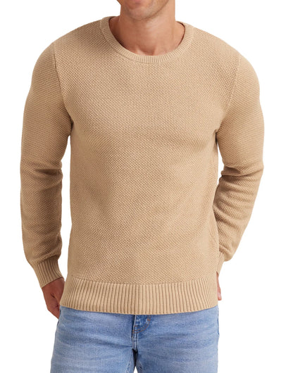 Mens Pullover Sweater Soft Lightweight Casual Classic Crewneck Knitwear Sweaters with Ribbing Edge Light Camel-Xxl - MONVRCH