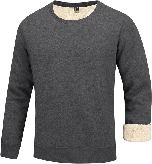 Men'S Fleece Sweatshirts Warm Sherpa Lined Heavy Thicken Underwear Winter Crewneck Pullover Tops Shirts - MONVRCH