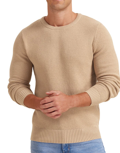 Mens Pullover Sweater Soft Lightweight Casual Classic Crewneck Knitwear Sweaters with Ribbing Edge Light Camel-Xxl - MONVRCH