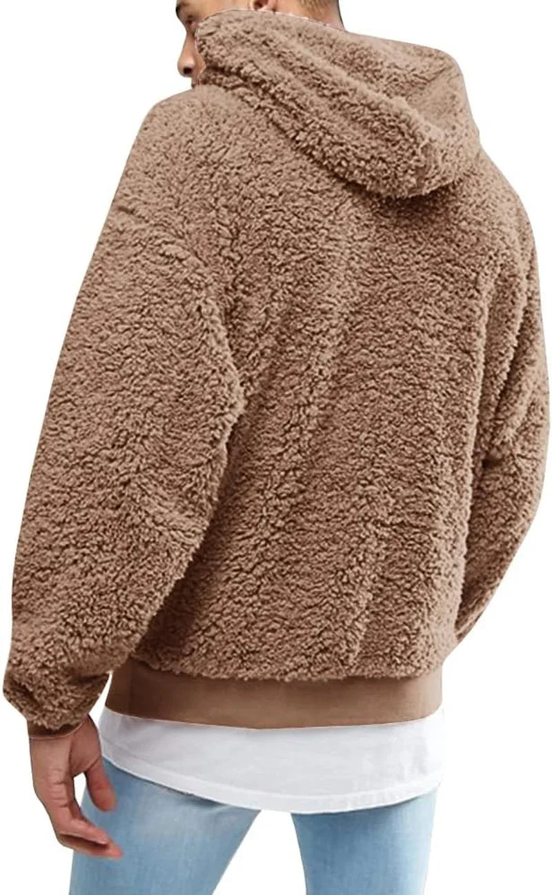 Mens Fuzzy Sherpa Pullover Hoodie Sweatshirts Long Sleeve Sport Front Pocket Military Fall Outwear Winter Hooded - MONVRCH