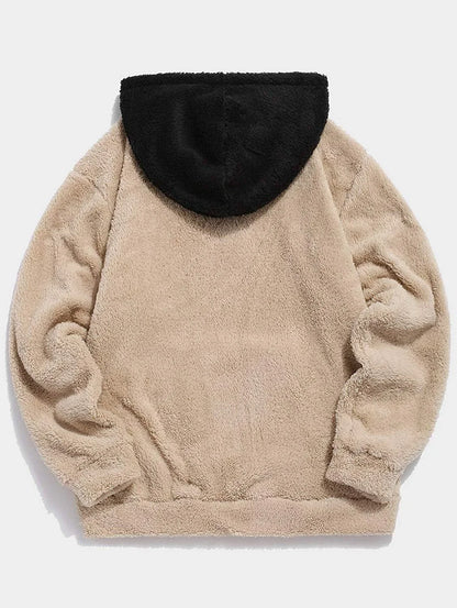 Mens Fuzzy Sherpa Pullover Hoodie Sweatshirts Long Sleeve Sport Front Pocket Military Fall Outwear Winter Hooded - MONVRCH