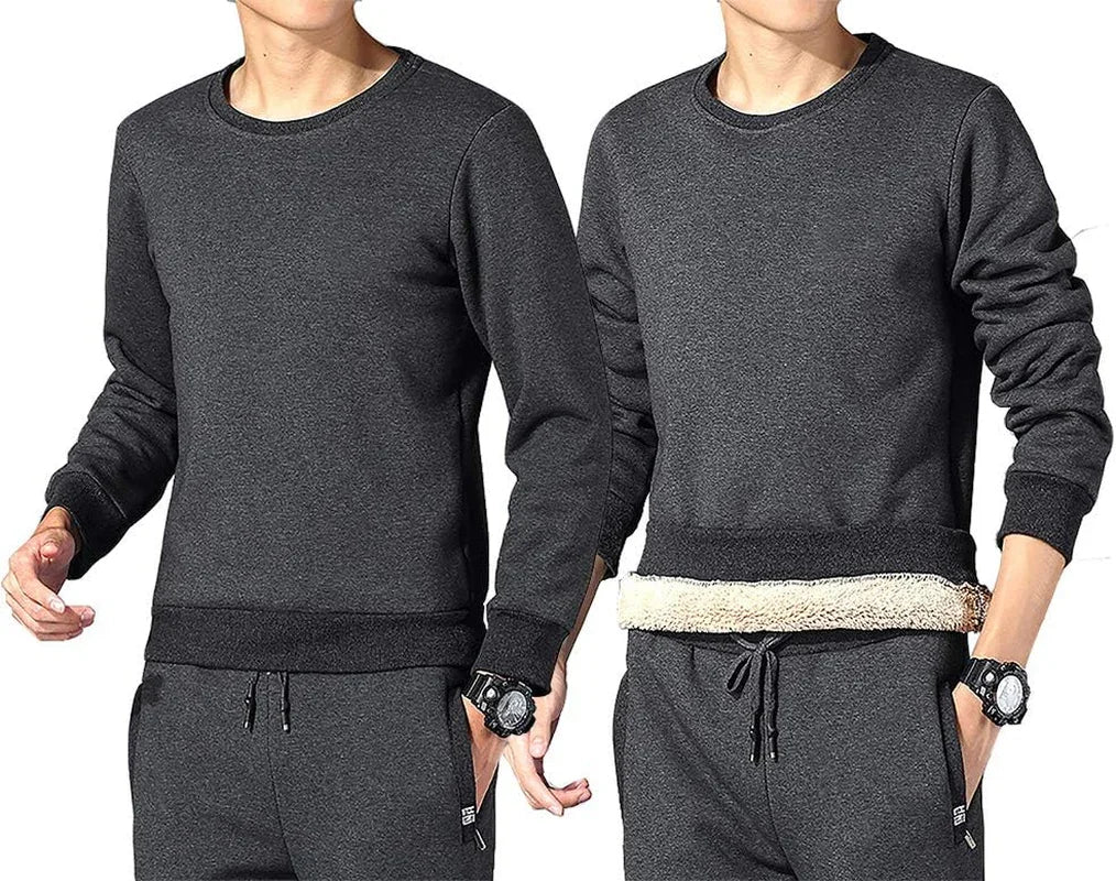 Men'S Fleece Sweatshirts Warm Sherpa Lined Heavy Thicken Underwear Winter Crewneck Pullover Tops Shirts - MONVRCH