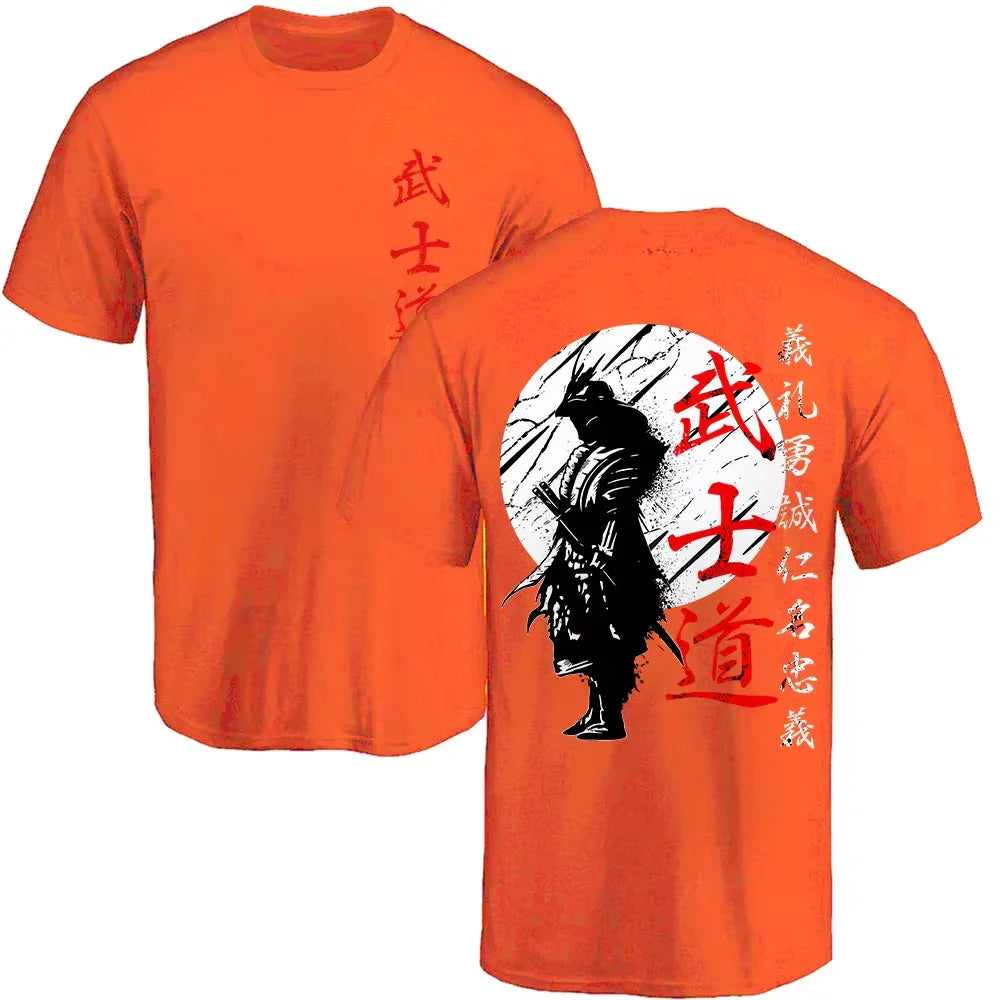 Japan Samurai Spirit T Shirts for Men Japanese Style Back Print Loose Oversized 100% Cotton Tops T-Shirt Bushido Male Gifts Tee - MONVRCH