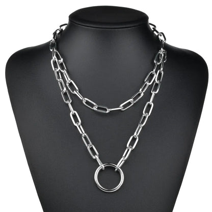Fashion Double Layer Lock Gold Silver Color Chain Necklace Men Punk Link Chain Padlock Pendant Necklace for Women Jewelry - MONVRCH