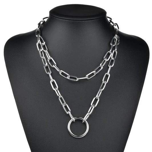 Fashion Double Layer Lock Gold Silver Color Chain Necklace Men Punk Link Chain Padlock Pendant Necklace for Women Jewelry - MONVRCH