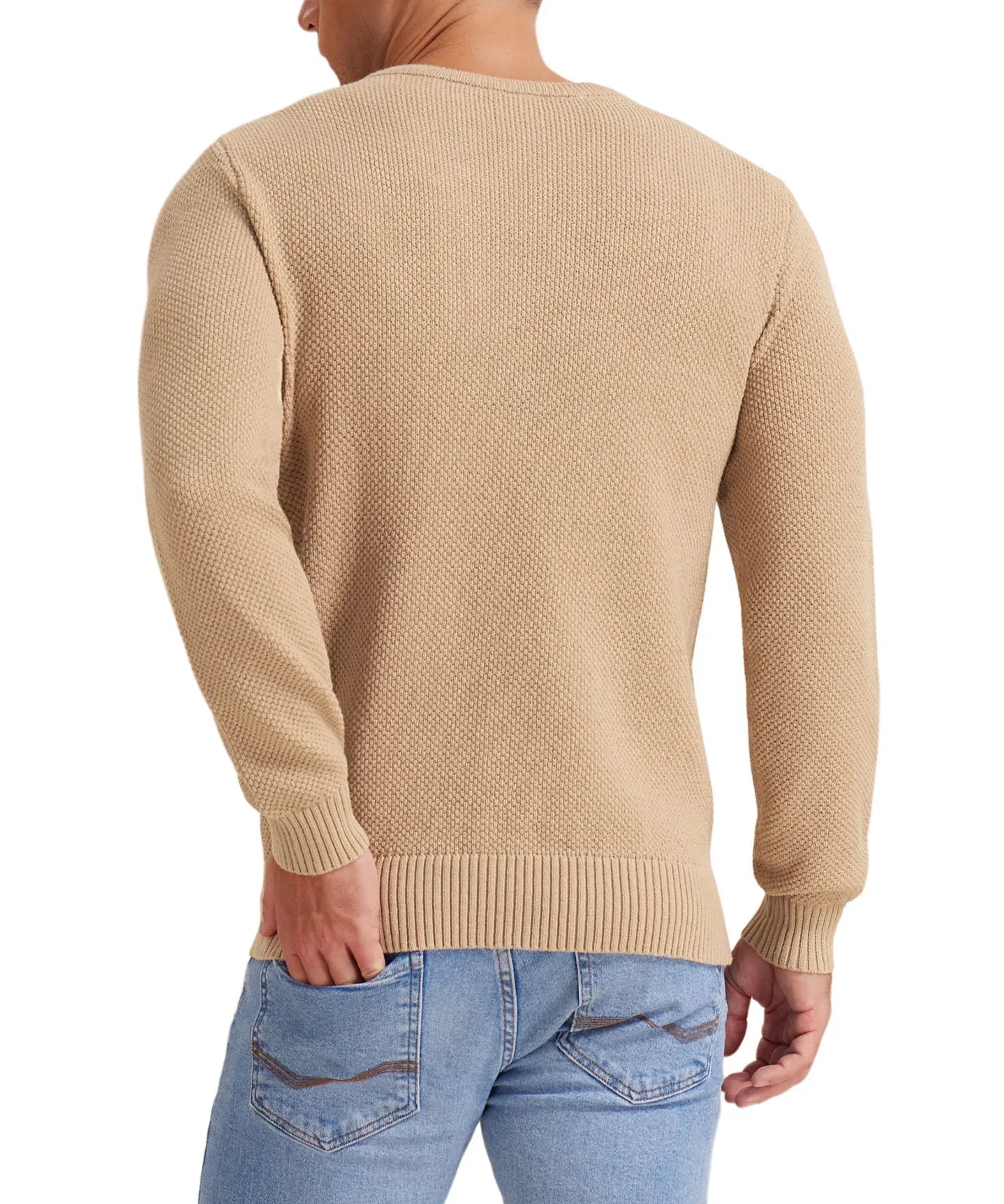 Mens Pullover Sweater Soft Lightweight Casual Classic Crewneck Knitwear Sweaters with Ribbing Edge Light Camel-Xxl - MONVRCH