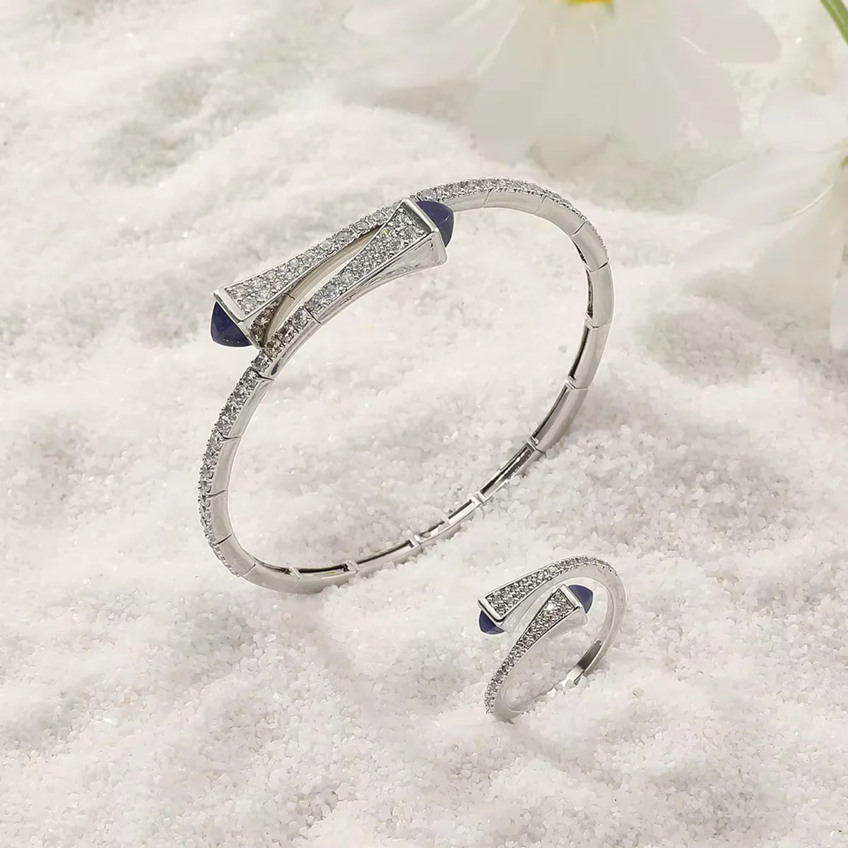 New Romatic Women'S Fashion 2 Pcs Bracelet & Ring Set Colorful Resin Simple Design Open Cuff Bangle Jewelry Set - MONVRCH