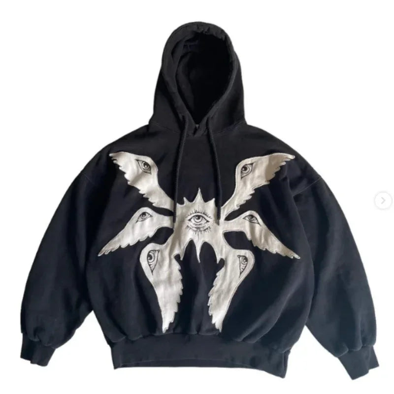 American Y2K Vintage Hoodies Gothic Pattern Zip up Hoodie Winter Womens Mens Hip Hop Long Sleeve Coats Loose Hooded Sweatshirt - MONVRCH