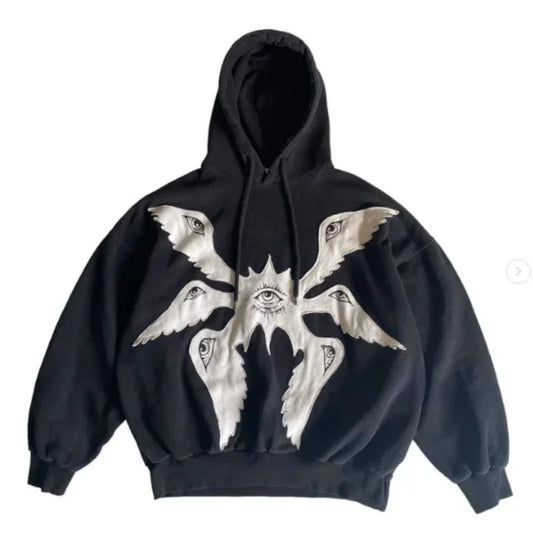 American Y2K Vintage Hoodies Gothic Pattern Zip up Hoodie Winter Womens Mens Hip Hop Long Sleeve Coats Loose Hooded Sweatshirt - MONVRCH