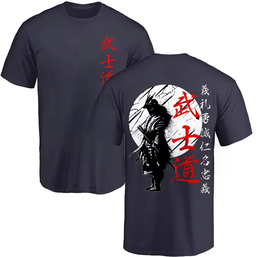 Japan Samurai Spirit T Shirts for Men Japanese Style Back Print Loose Oversized 100% Cotton Tops T-Shirt Bushido Male Gifts Tee - MONVRCH