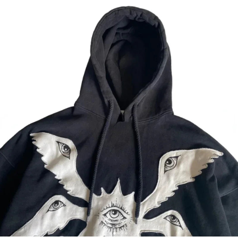 American Y2K Vintage Hoodies Gothic Pattern Zip up Hoodie Winter Womens Mens Hip Hop Long Sleeve Coats Loose Hooded Sweatshirt - MONVRCH