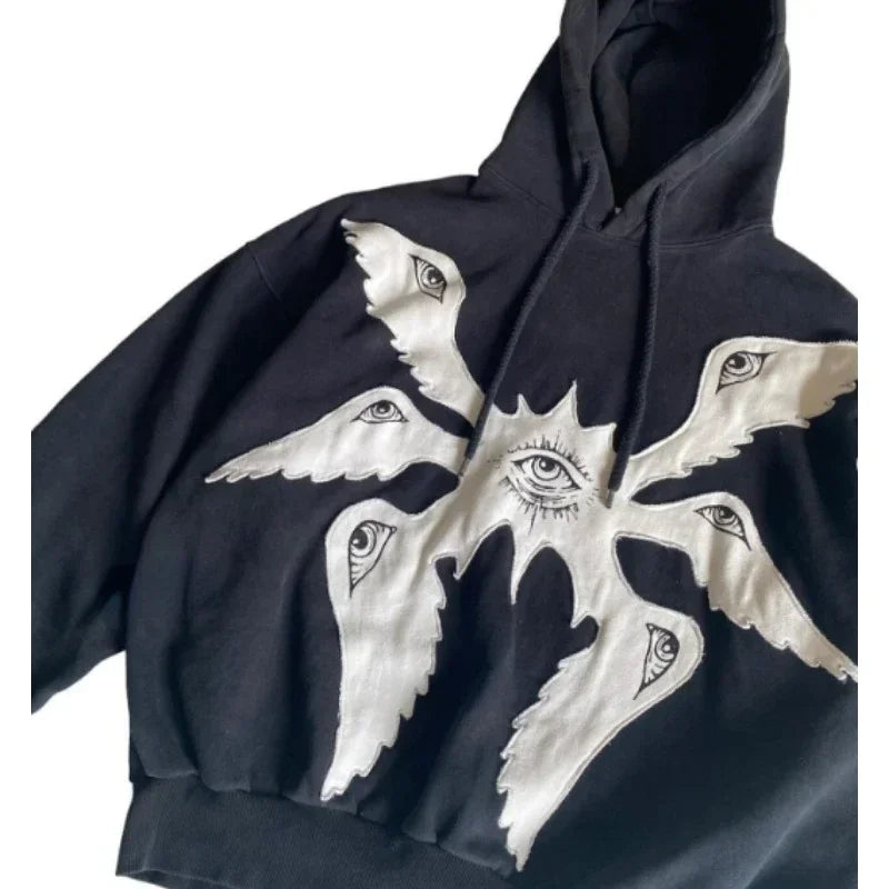 American Y2K Vintage Hoodies Gothic Pattern Zip up Hoodie Winter Womens Mens Hip Hop Long Sleeve Coats Loose Hooded Sweatshirt - MONVRCH
