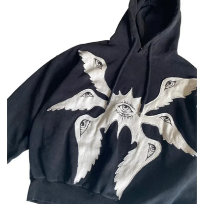 American Y2K Vintage Hoodies Gothic Pattern Zip up Hoodie Winter Womens Mens Hip Hop Long Sleeve Coats Loose Hooded Sweatshirt - MONVRCH
