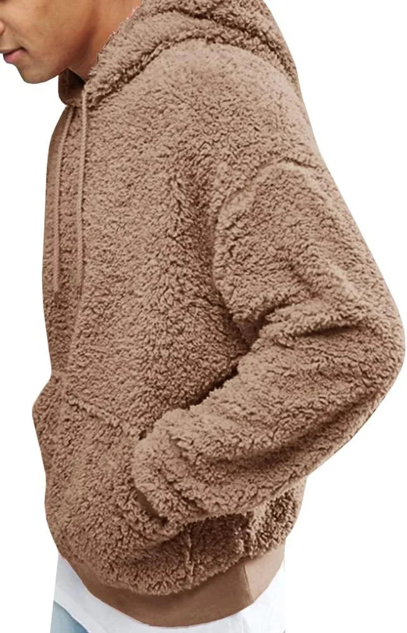 Mens Fuzzy Sherpa Pullover Hoodie Sweatshirts Long Sleeve Sport Front Pocket Military Fall Outwear Winter Hooded - MONVRCH