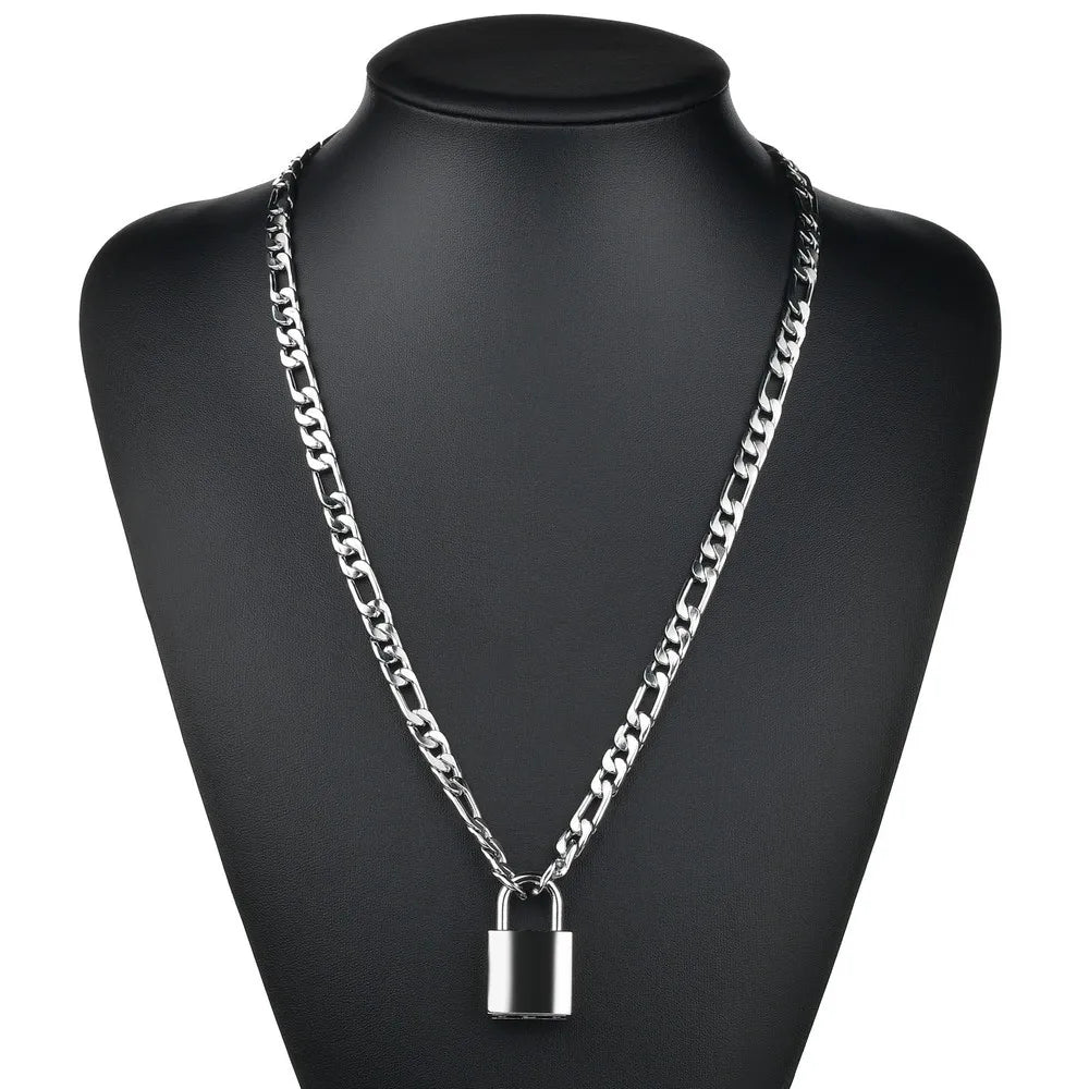Fashion Double Layer Lock Gold Silver Color Chain Necklace Men Punk Link Chain Padlock Pendant Necklace for Women Jewelry - MONVRCH
