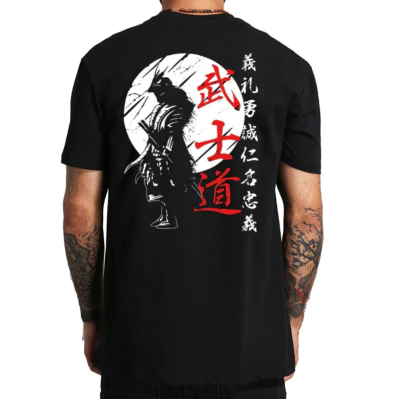 Japan Samurai Spirit T Shirts for Men Japanese Style Back Print Loose Oversized 100% Cotton Tops T-Shirt Bushido Male Gifts Tee - MONVRCH