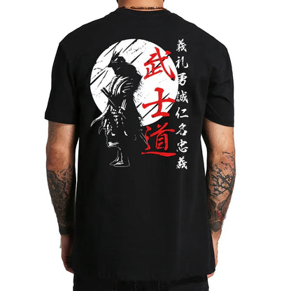 Japan Samurai Spirit T Shirts for Men Japanese Style Back Print Loose Oversized 100% Cotton Tops T-Shirt Bushido Male Gifts Tee - MONVRCH
