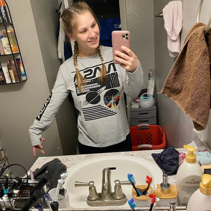 Women Long Sleeve Graphic Shirts NASA Letter Print Crew Neck Tee Tops Blouse Sweatshirts - MONVRCH