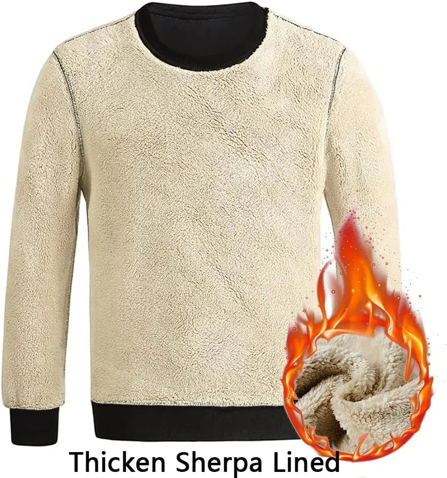 Men'S Fleece Sweatshirts Warm Sherpa Lined Heavy Thicken Underwear Winter Crewneck Pullover Tops Shirts - MONVRCH