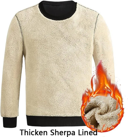 Men'S Fleece Sweatshirts Warm Sherpa Lined Heavy Thicken Underwear Winter Crewneck Pullover Tops Shirts - MONVRCH